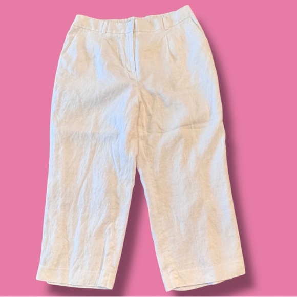 Talbots Size 12P Bristol White Linen Cropped Pants w/Invisiflex Comfort Waist - Picture 2 of 9